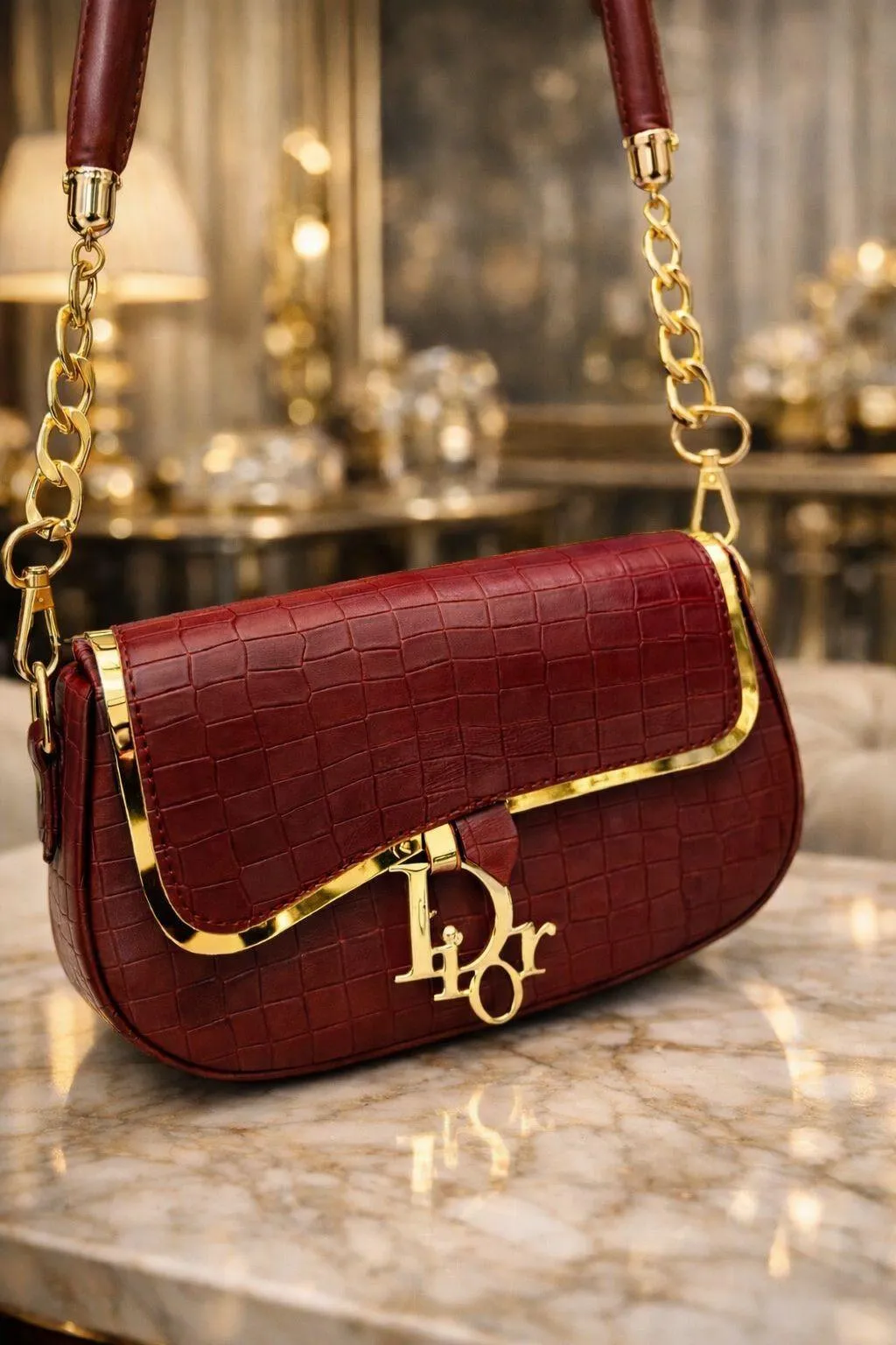 Black Crocodile Rexine Shoulder Bag for Girls - Image 3
