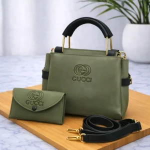 Green Leather Handbag Set for Women