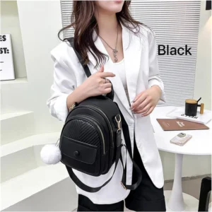 Black Leather Crossbody Backpack for Girls School Bag