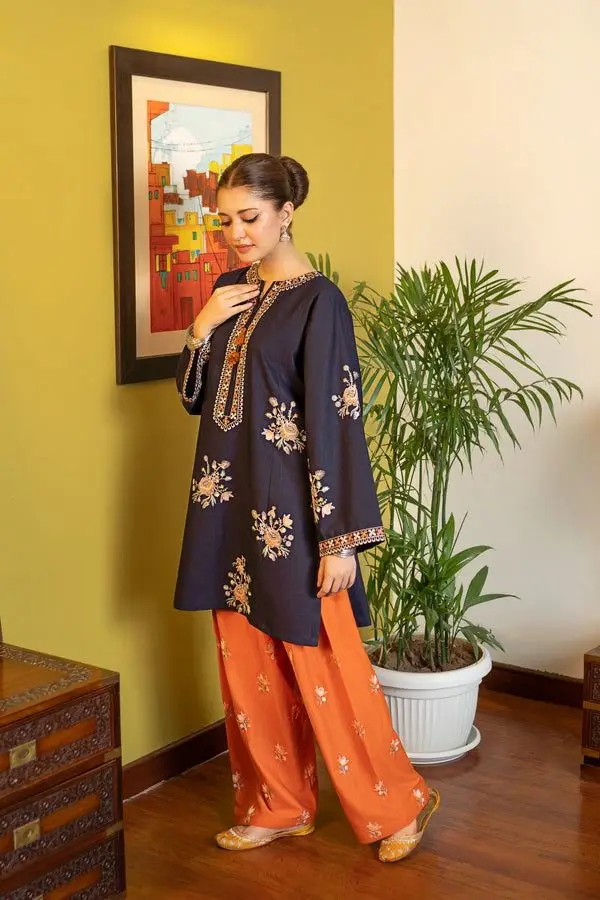 2 Pcs Women's Unstitched Embroidered Suit - Image 2