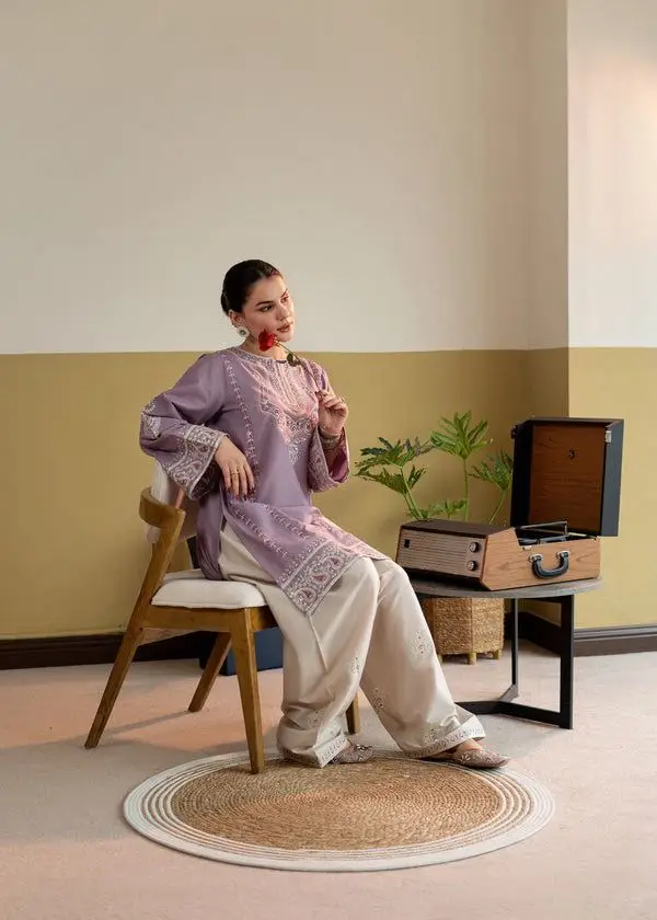 2 Pcs Women's Unstitched Embroidered Suit - Image 2