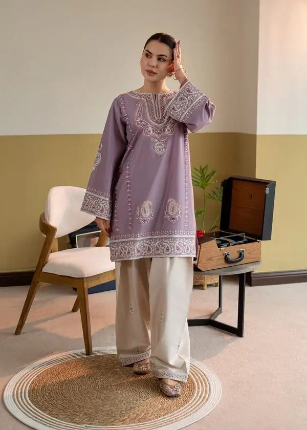 2 Pcs Women's Unstitched Embroidered Suit - Image 3