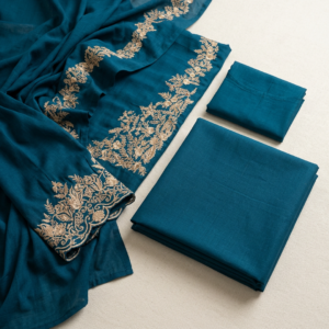Unstitched Lawn Suit Blue Gold Embroidery