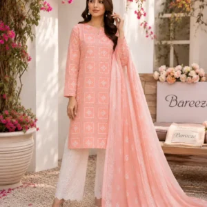3 Pcs Women's Unstitched Embroidered Suit (Orange Colour Also Available)