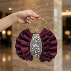 Purple Rhinestone Clutch with Chain Handle