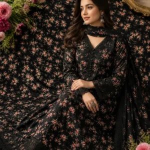 2 Pcs Women's Unstitched Printed Suit Midnight Blossom Printed