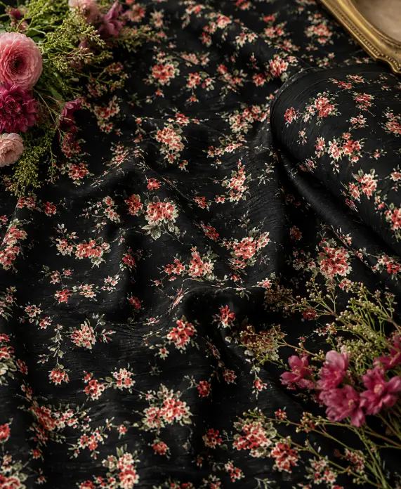 2 Pcs Women's Unstitched Printed Suit Midnight Blossom Printed - Image 2