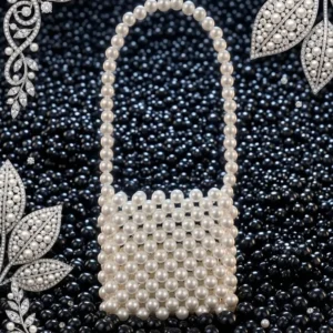 White Pearl Beaded Handbag for Girls Small Size
