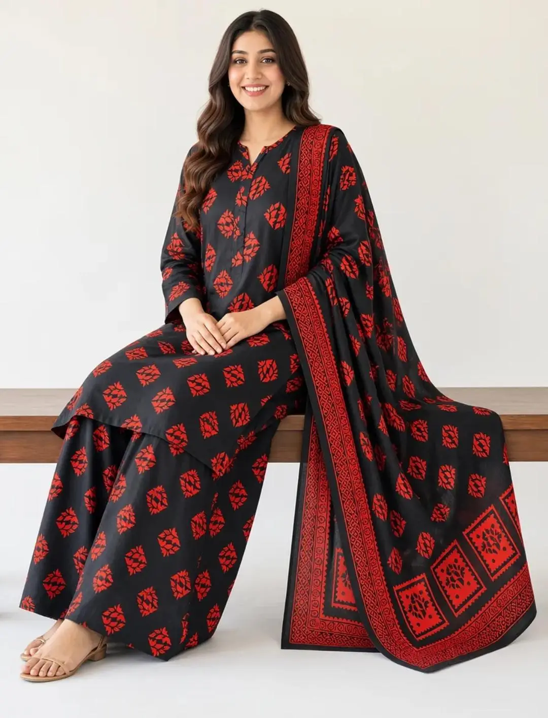 Women's Unstitched 3.Pc Digital Print Suit - Image 2
