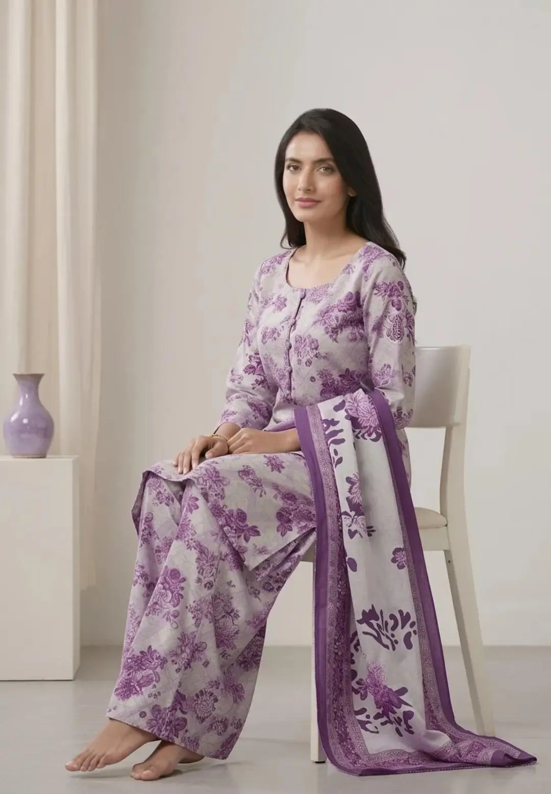 Women's Unstitched 3.Pc Digital Print Suit - Image 2