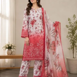 Red Printed Lawn 3Pcs Women Suit Set