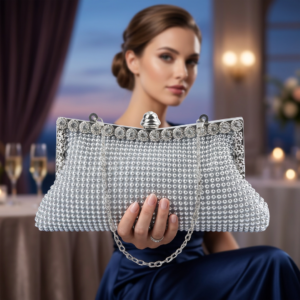 Silver Rhinestone Clutch for Weddings & Parties