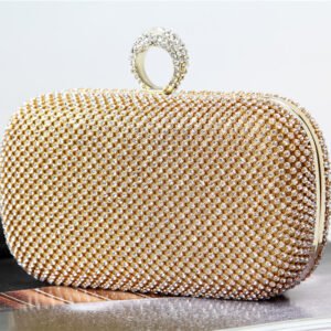 Gold Rhinestone Clutch Bag with Ring Handle