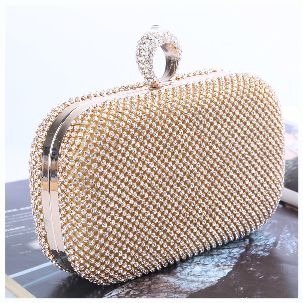Gold Rhinestone Clutch Bag with Ring Handle - Image 2