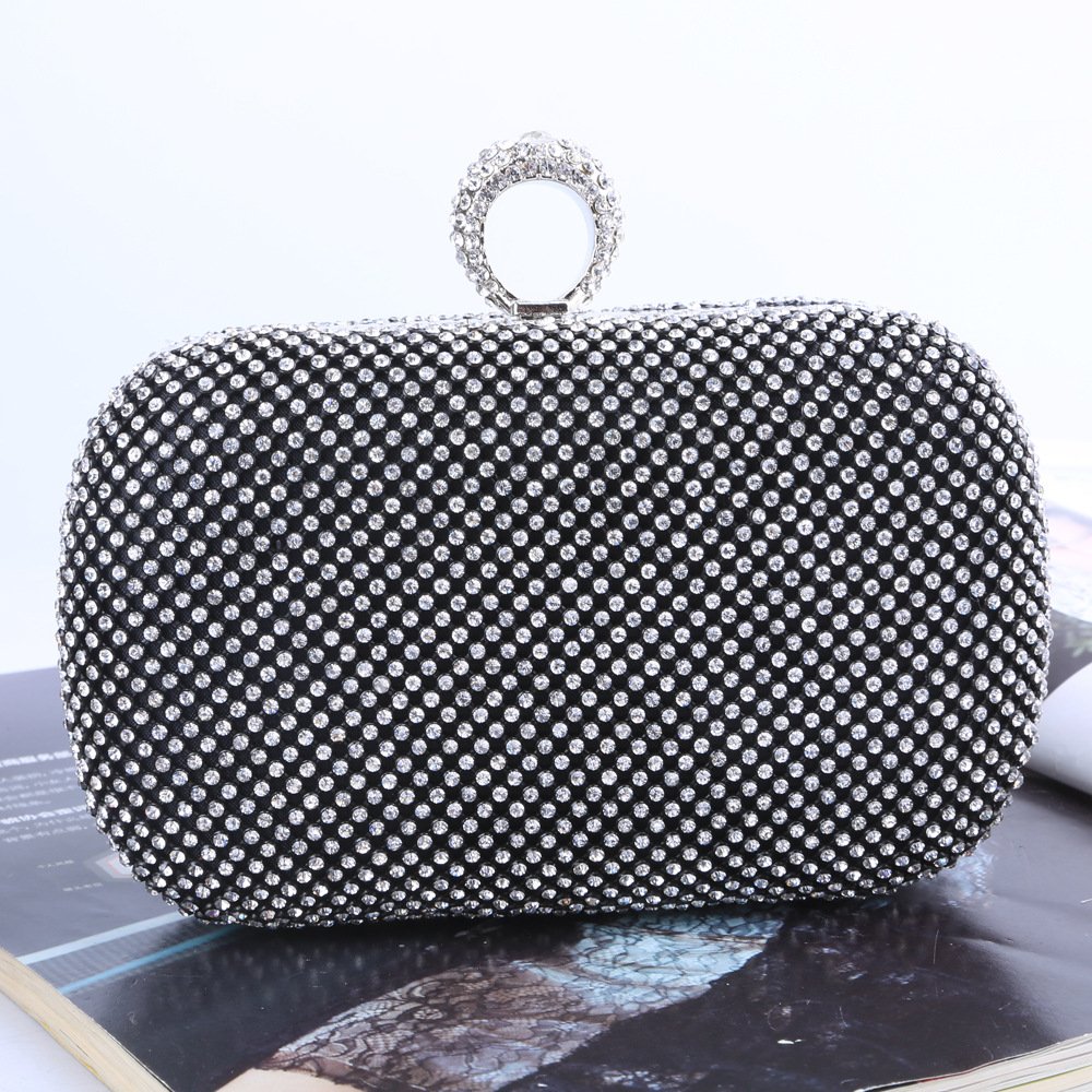 Gold Rhinestone Clutch Bag with Ring Handle - Image 3