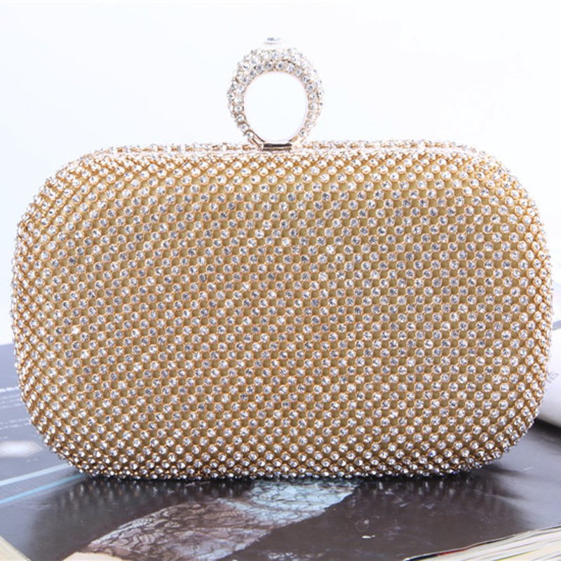 Gold Rhinestone Clutch Bag with Ring Handle - Image 4