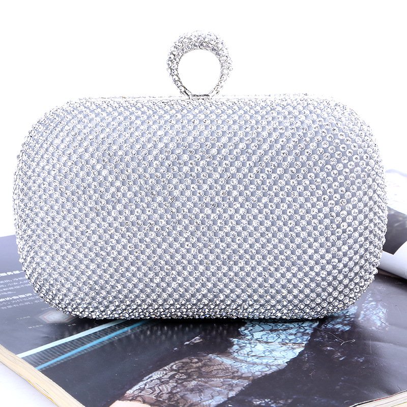Gold Rhinestone Clutch Bag with Ring Handle - Image 5