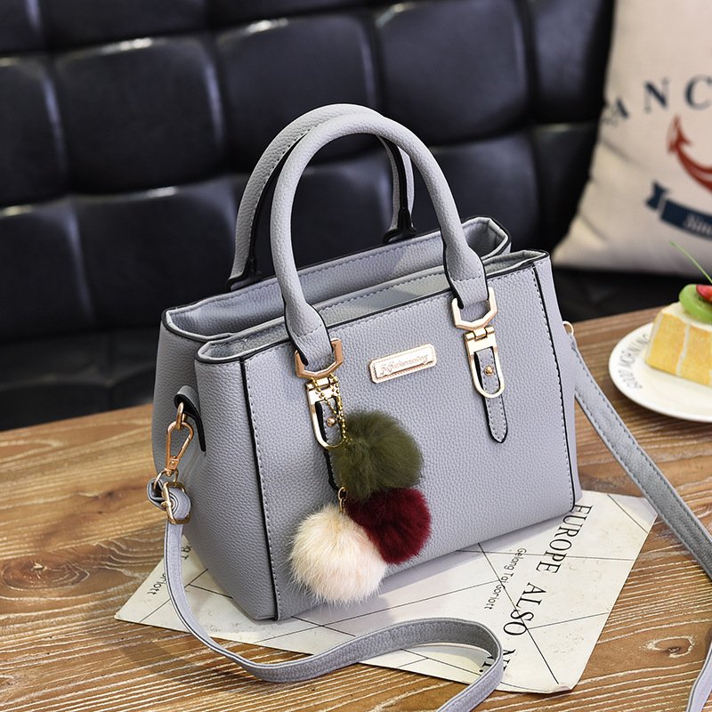 Black Women's Handbag with Pom Pom Charm Shoulder Crossbody - Image 4