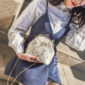 White Floral Embroidered Crossbody Bag for Women