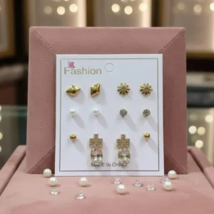 6-Piece Gold Plated Crystal Earrings Set