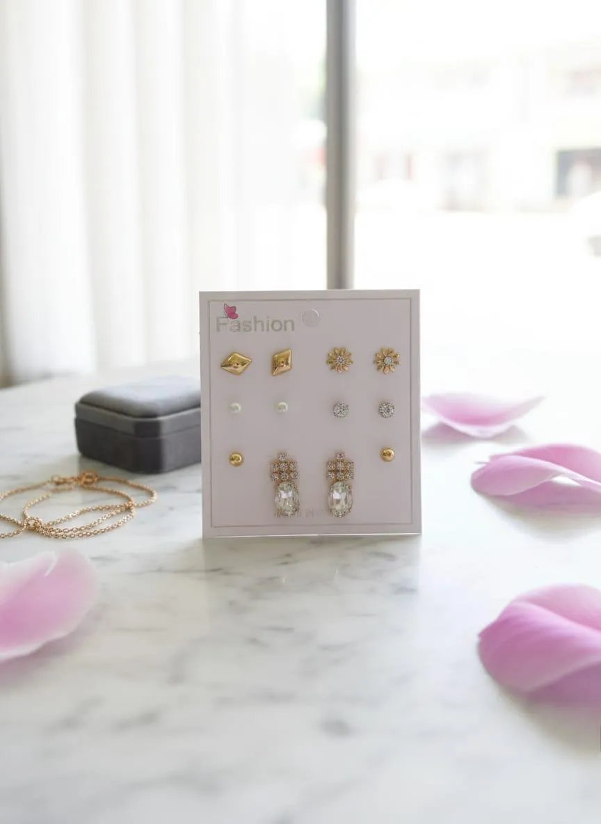 6-Piece Gold Plated Crystal Earrings Set - Image 2