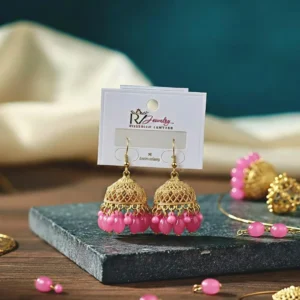 Jhumkas Gold Plated Pink Crystal Earrings for Women (Blue, Amber, Red Colour Also Available)
