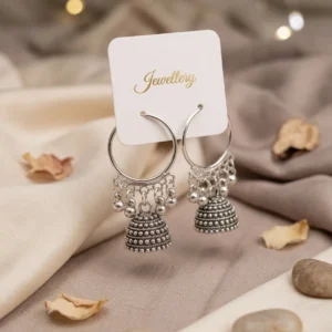 Silver Plated Jhumka Earrings for Women 2 Pcs