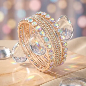Modern Gold Plated Crystal Kara Bangle Set of 6 (Golden & Silver Color Opt.)