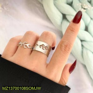Silver Flame Design Adjustable Rings Set of 2