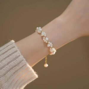 Gold Plated Pearl Charm Bracelet for Women