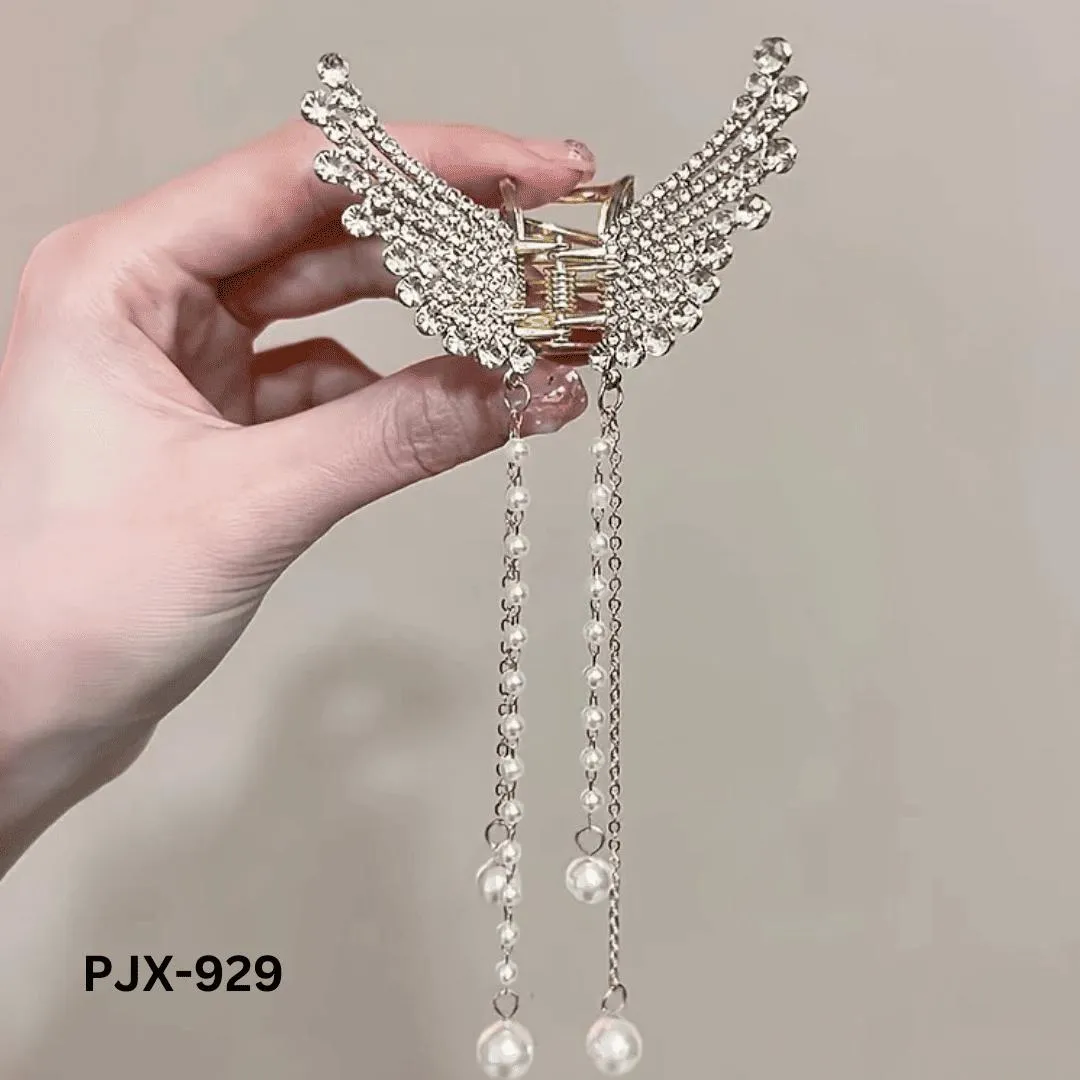 Butterfly Hair Claw with Zircon & Pearl Tassels Silver Gold - Image 4