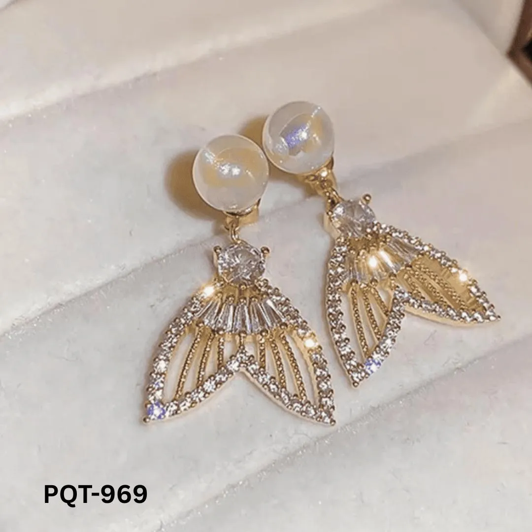 Fish Tail Pearl Zircon Earrings Gold Plated - Image 3