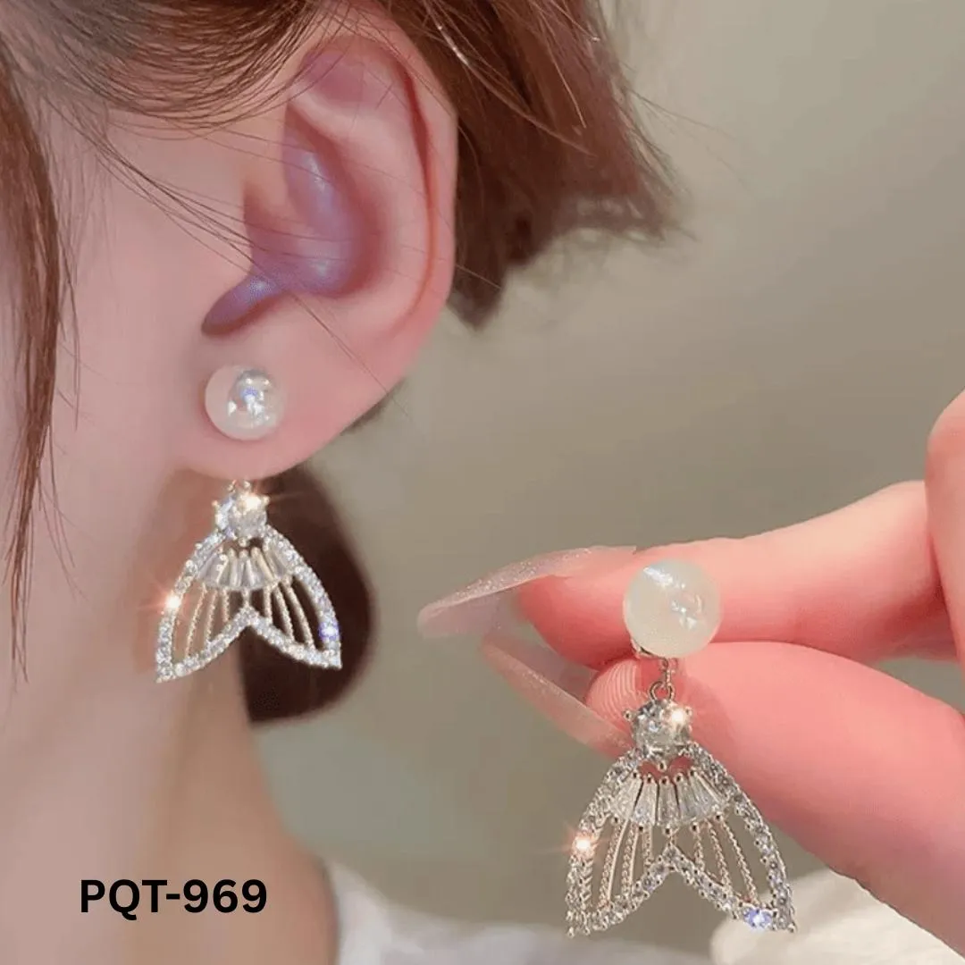 Fish Tail Pearl Zircon Earrings Gold Plated - Image 5
