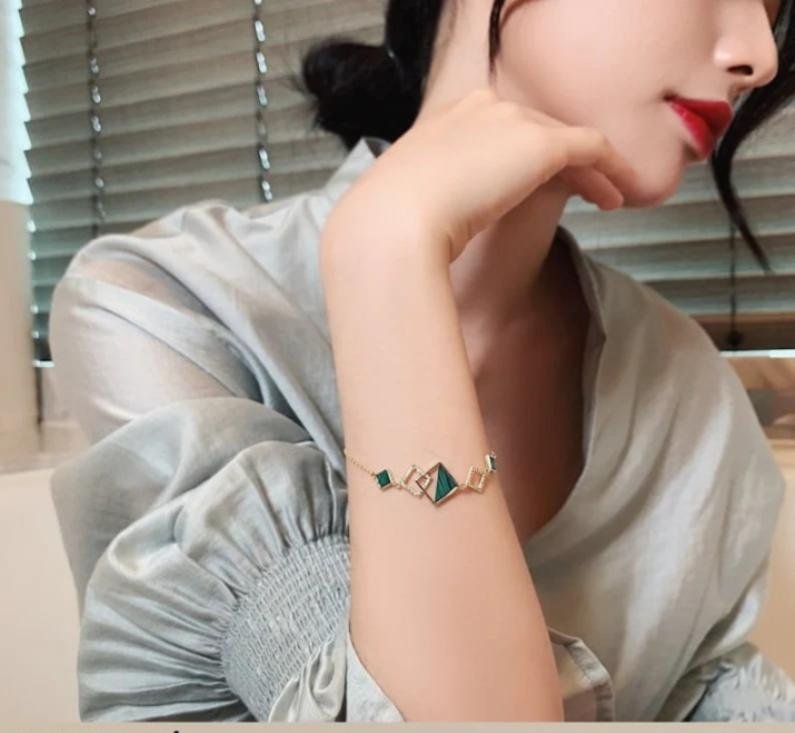 Gold Plated Green Stone Bracelet for Women - Image 2