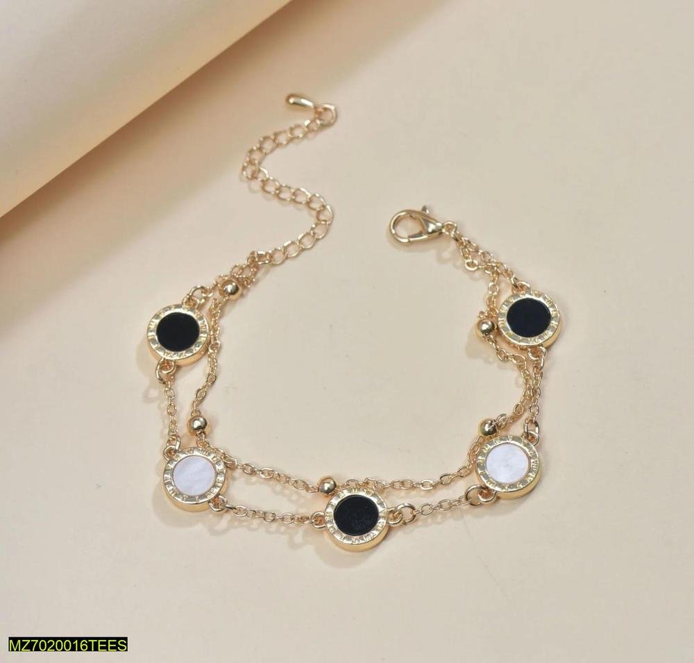 Gold Toned Black White Charm Bracelet for Women - Image 3
