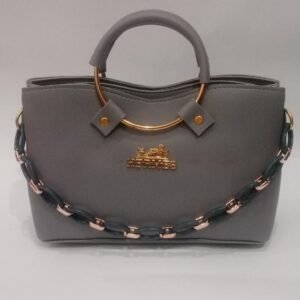Grey Rexene Top Handle Bag with Gold Hardware & Chain Strap