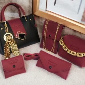 4-Piece Leather Handbag Set for Girls Maroon Black Brown