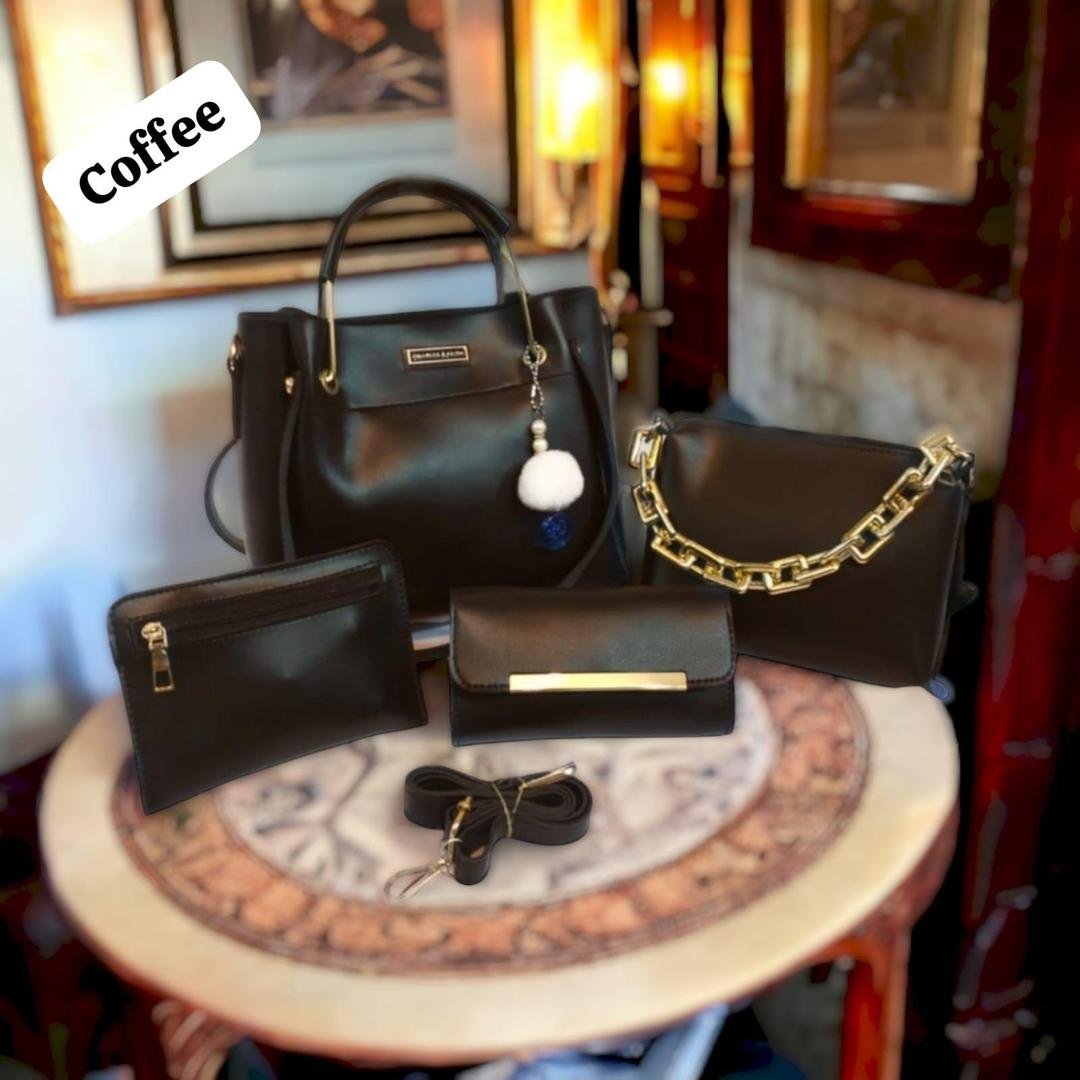 4-Piece Leather Handbag Set for Girls Maroon Black Brown - Image 3