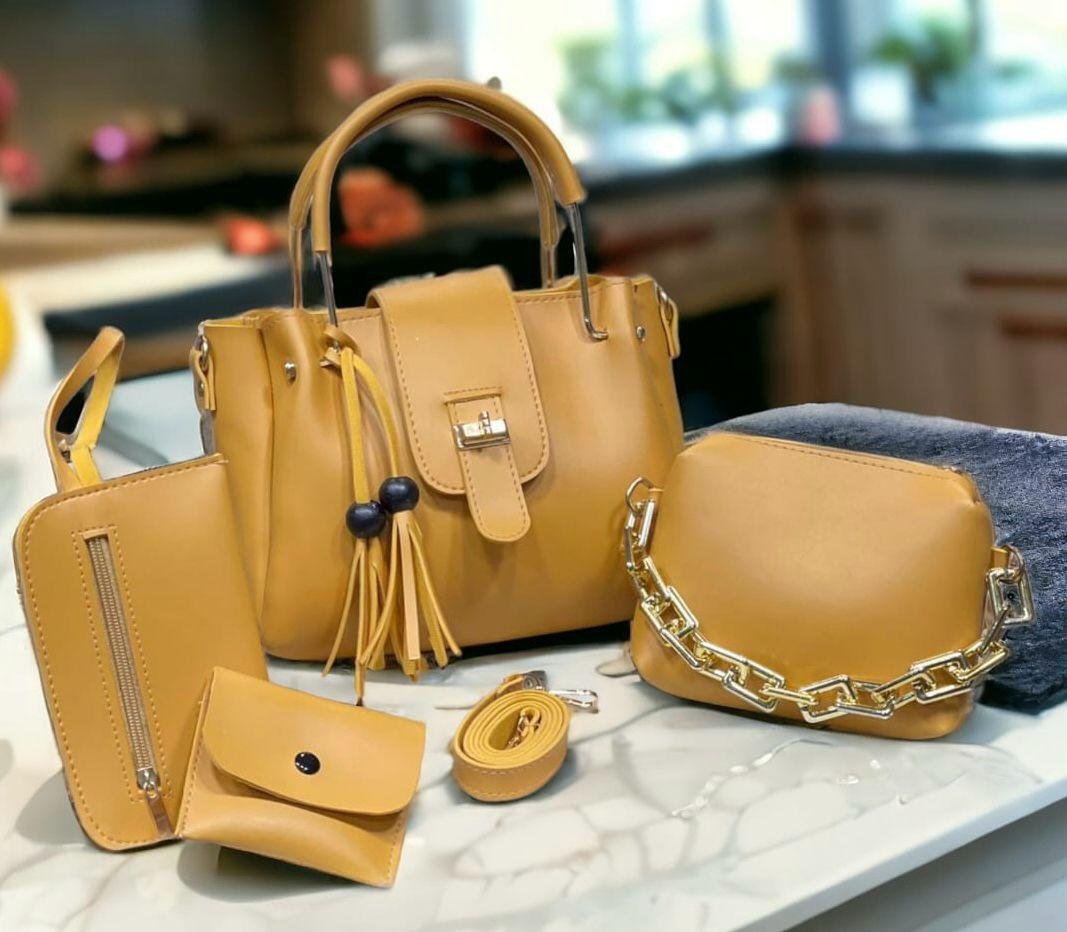 4-Piece Leather Handbag Set for Girls Maroon Black Brown - Image 5