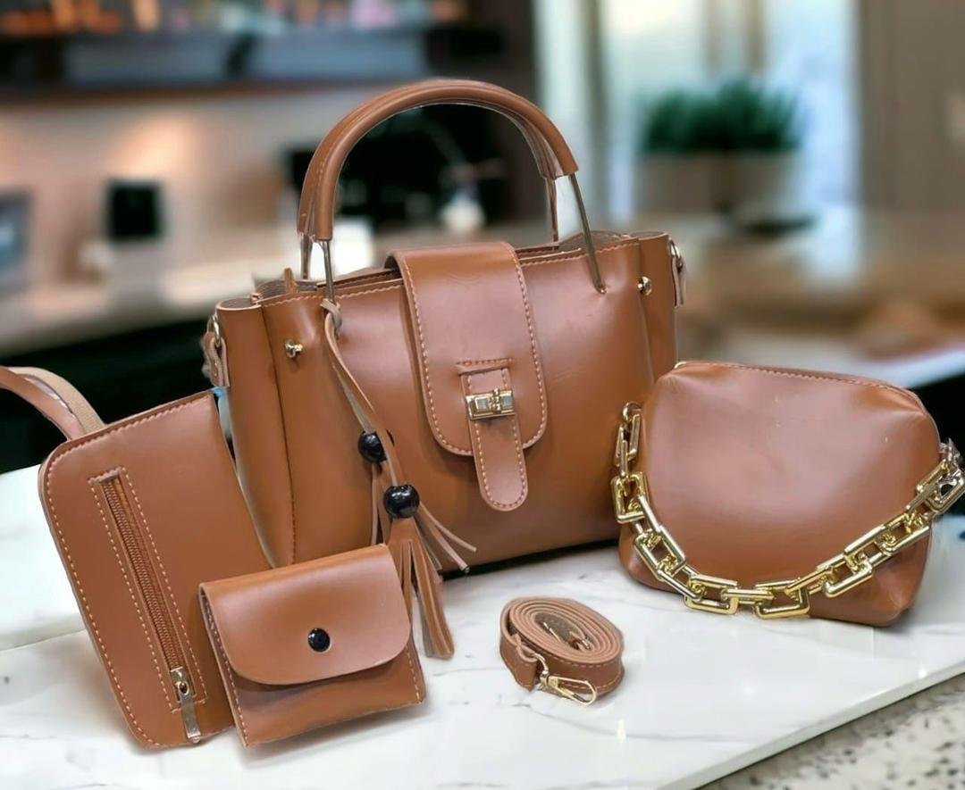 4-Piece Leather Handbag Set for Girls Maroon Black Brown - Image 6
