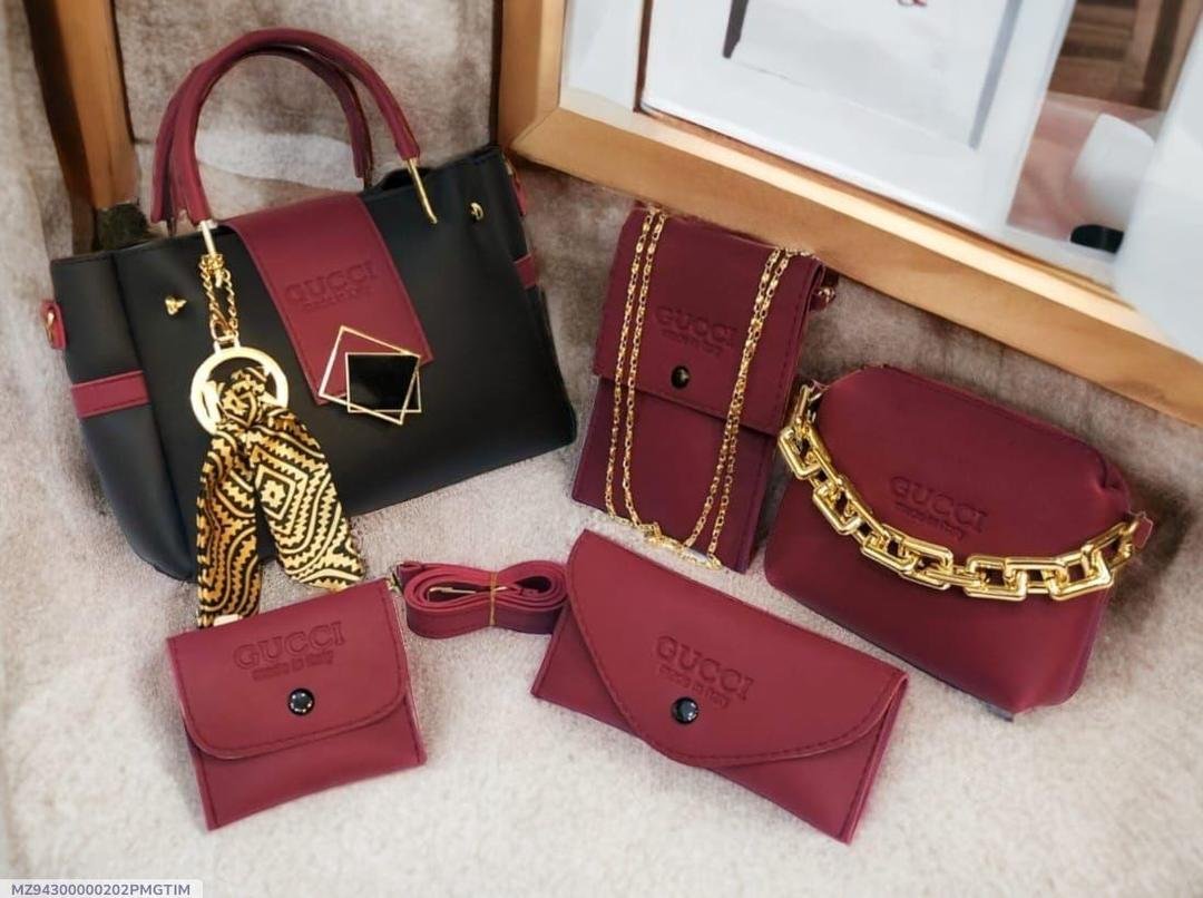 4-Piece Leather Handbag Set for Girls Maroon Black Brown - Image 8