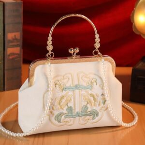 Creamy White Embroidered Handbag for Weddings & Hanfu Lovers