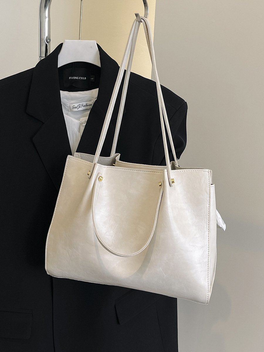 Cream Textured Women's Tote Bag with Gold Hardware - Image 3