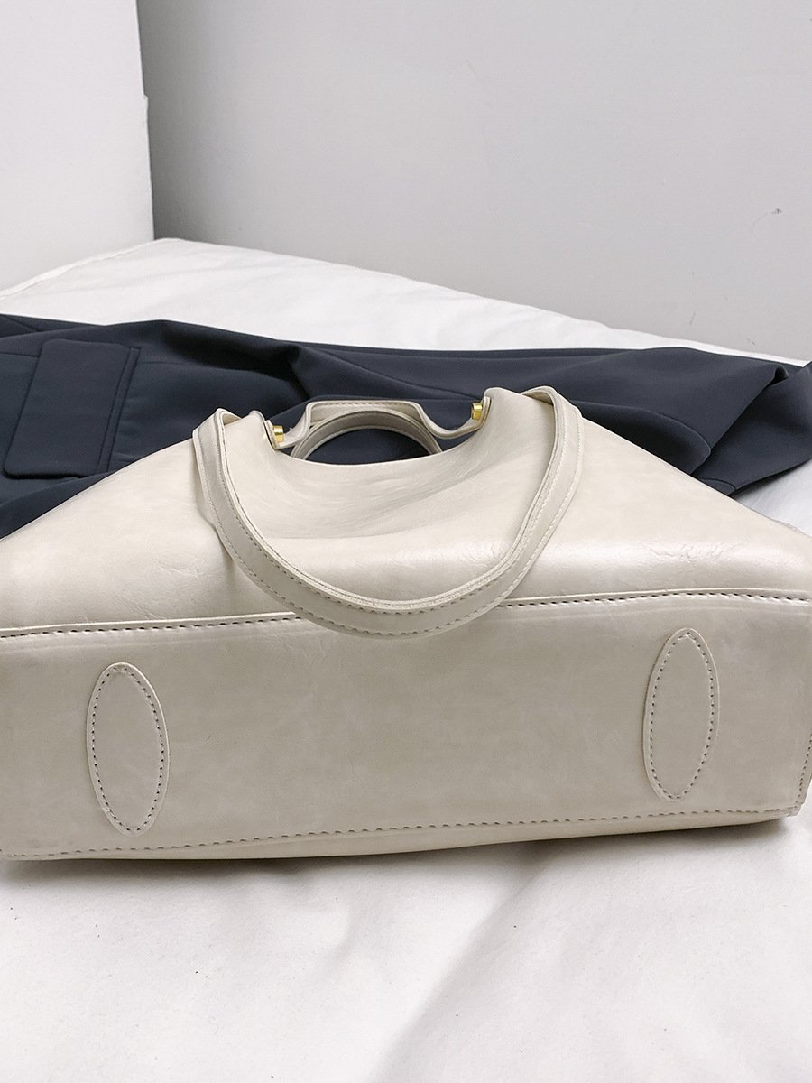 Cream Textured Women's Tote Bag with Gold Hardware - Image 4