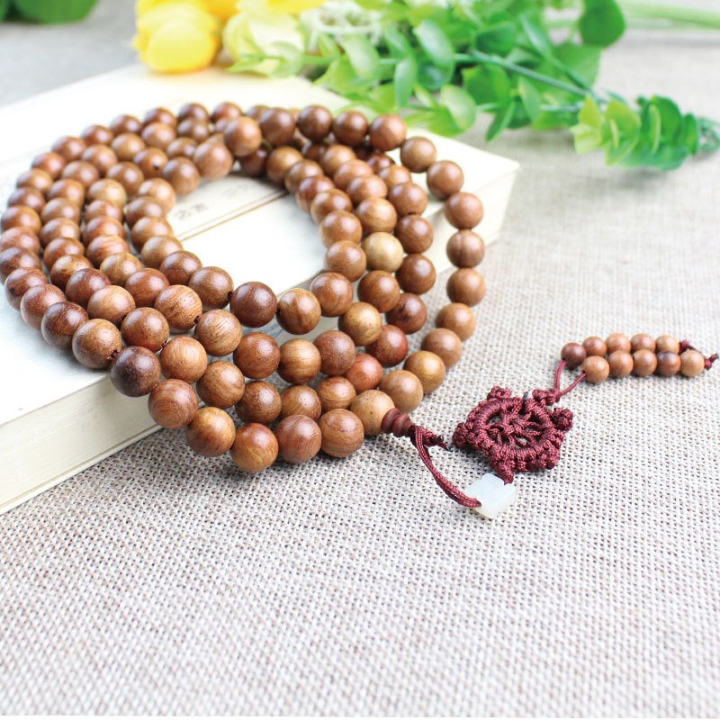 Myanmar Rosewood Bracelet 108 Beads Red Macrame Knot - Image 3