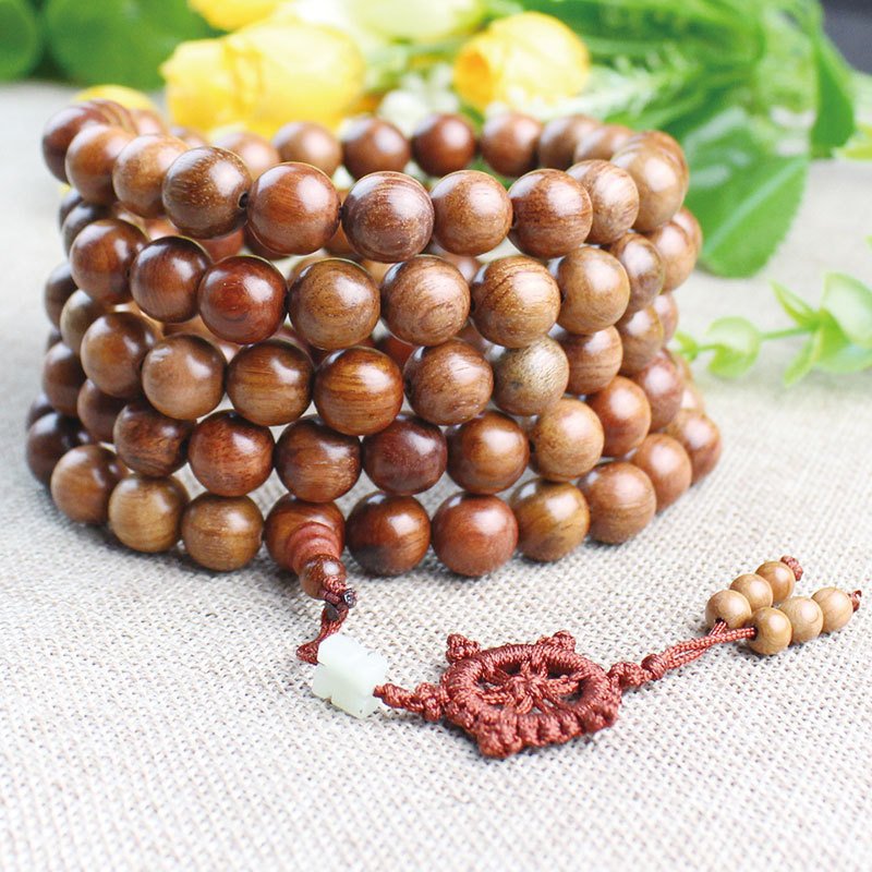 Myanmar Rosewood Bracelet 108 Beads Red Macrame Knot - Image 7