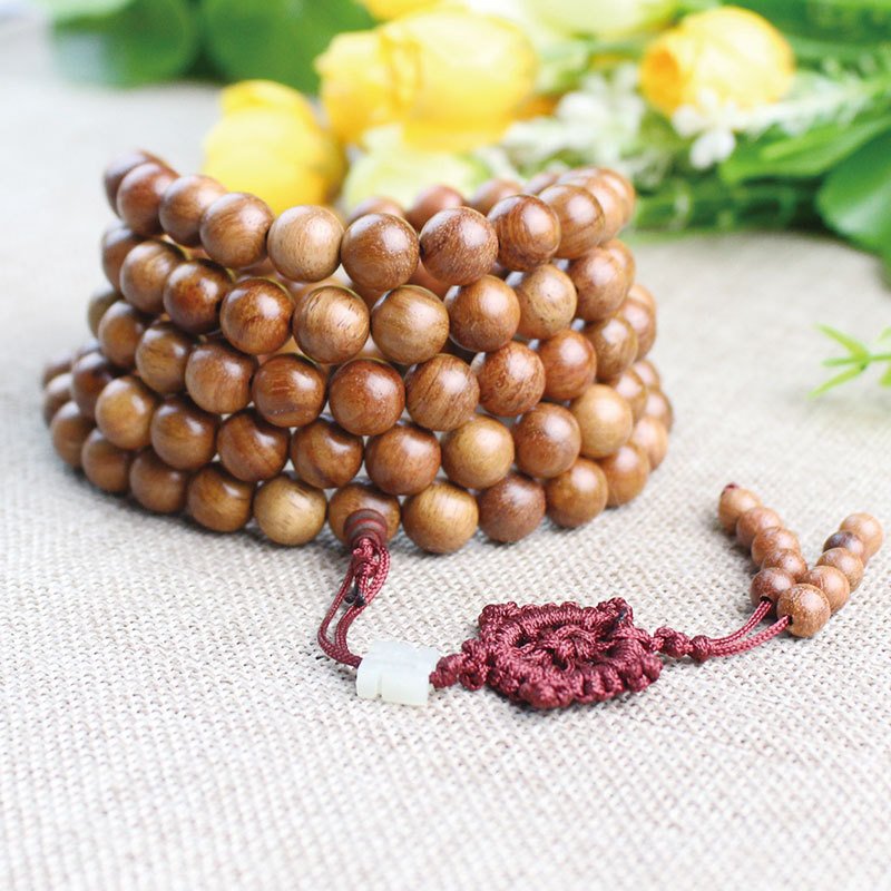 Myanmar Rosewood Bracelet 108 Beads Red Macrame Knot - Image 8
