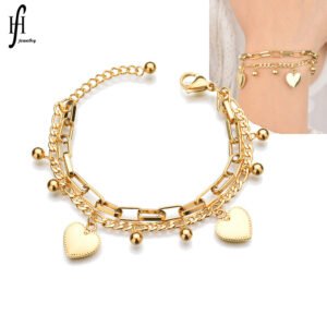 Gold Heart Charm Bracelet for Women (Golden/Silver)
