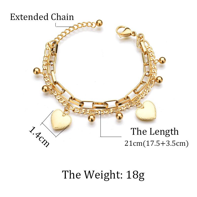 Gold Heart Charm Bracelet for Women (Golden/Silver) - Image 2