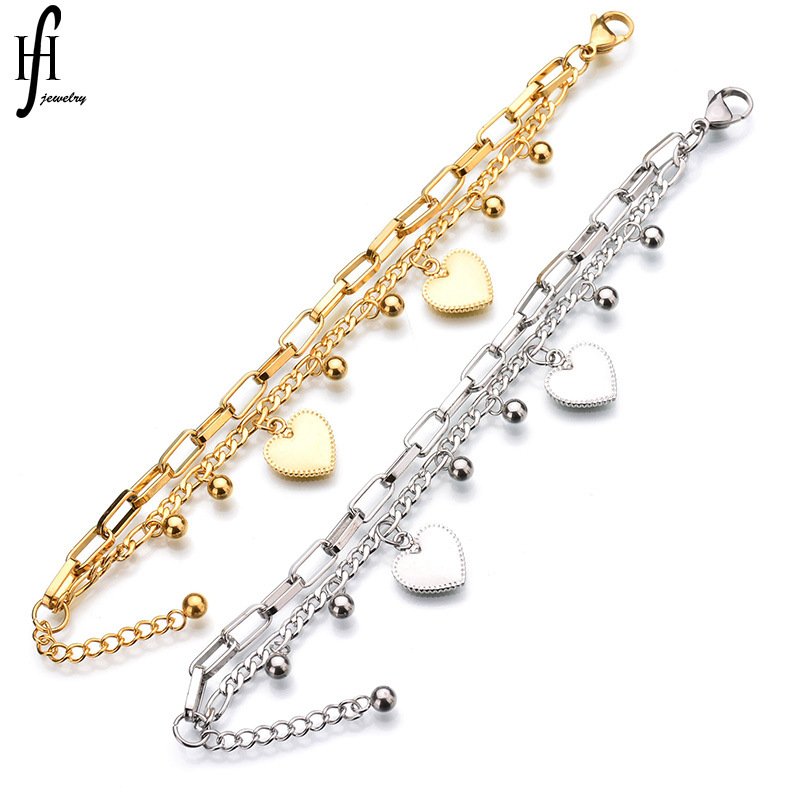 Gold Heart Charm Bracelet for Women (Golden/Silver) - Image 3